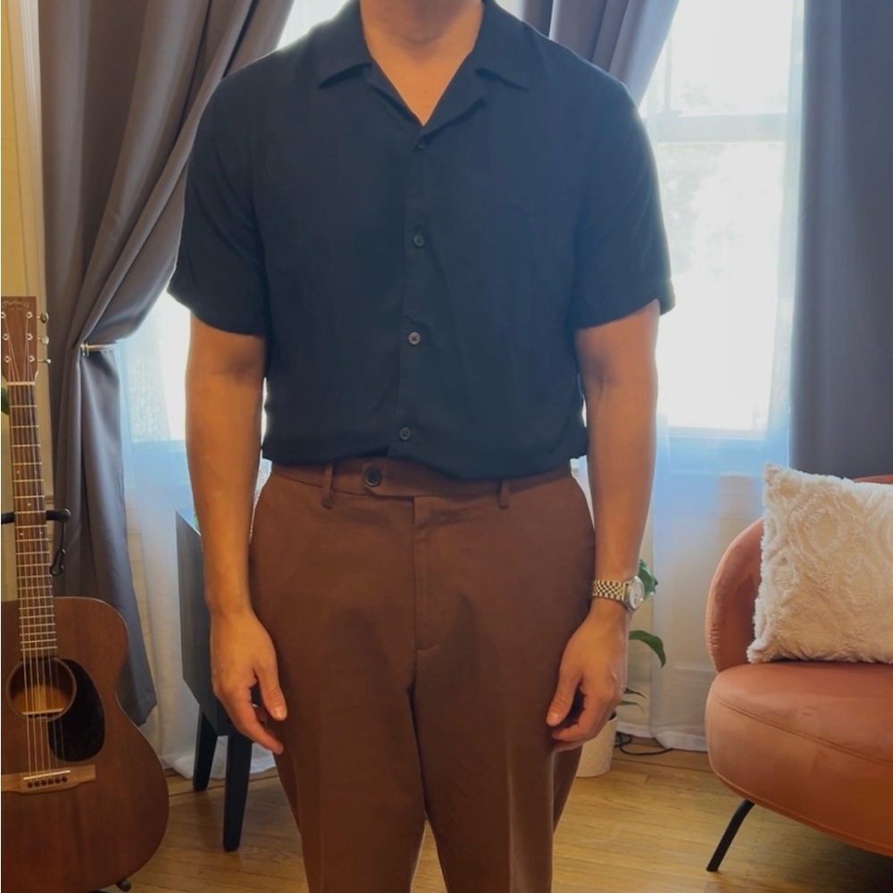 Express camp collar navy short sleeve shirt